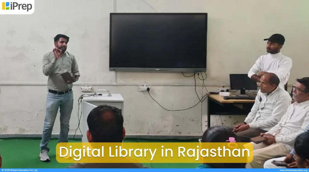 Teacher training on using the digital library, LMS, and e-library content setup in Rajasthan schools.