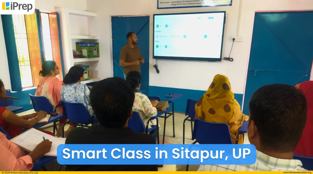 iDream Education team member conducting smart class training in Sitapur government school