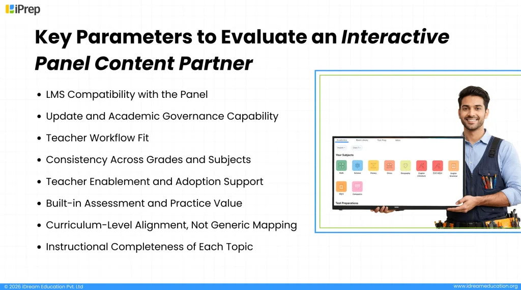 List of parameters to evaluate an interactive panel content partner