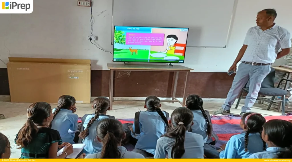 Students learning through animated video content on smart class in tribal school of Rajasthan school