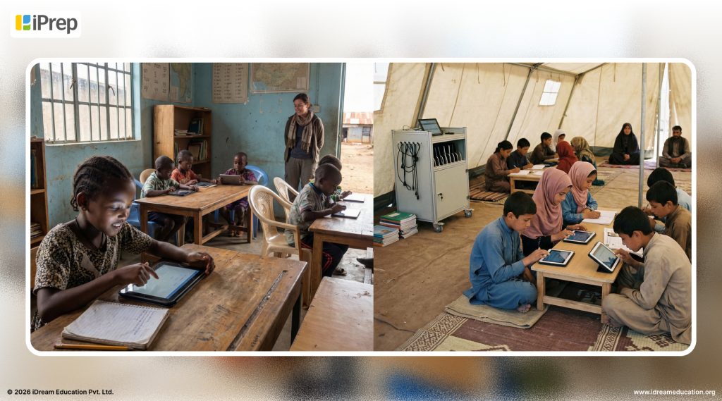 Image showing digital learning solutions that work offline to ensure learning continues and thrives even during conflct, disruption & war in nations across the war | iDream