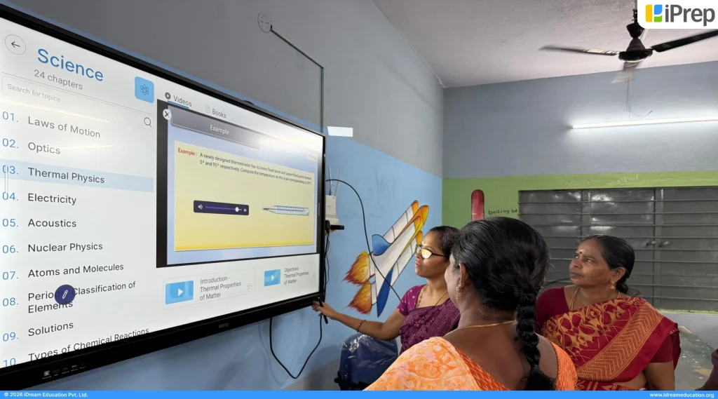 Teacher exploring smart class video content during experiential teacher training in Arani Tiruvannamalai school