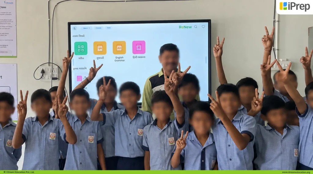 Happy student smiling after experiencing a Smart Class setup with interactive digital learning in school