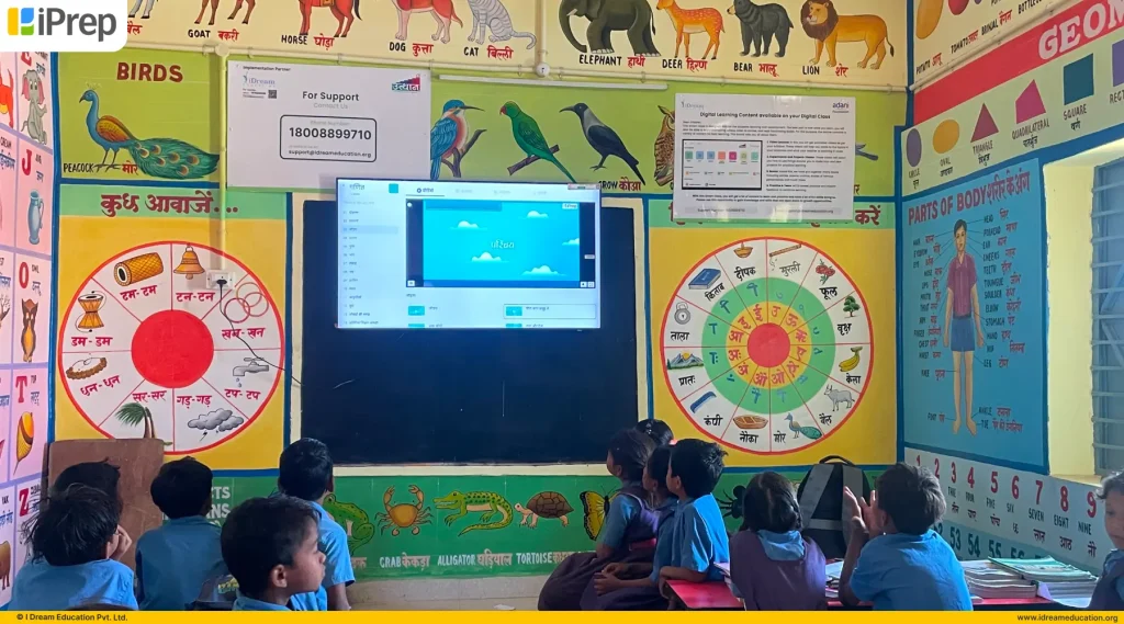 Students engaged with offline smart class content displayed on Samsung Smart TV