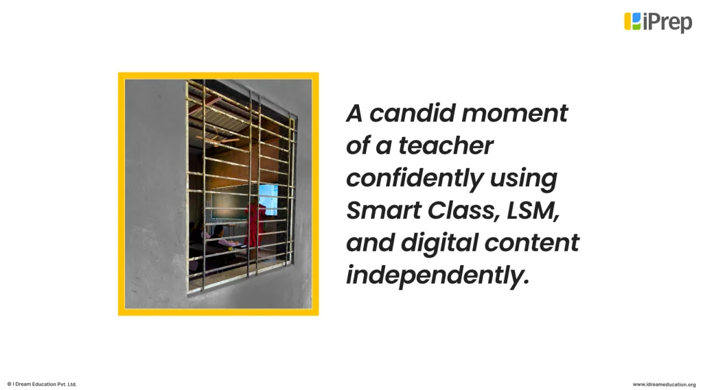 Teacher using the iPrep Smart Class LMS and digital learning content during a classroom lesson